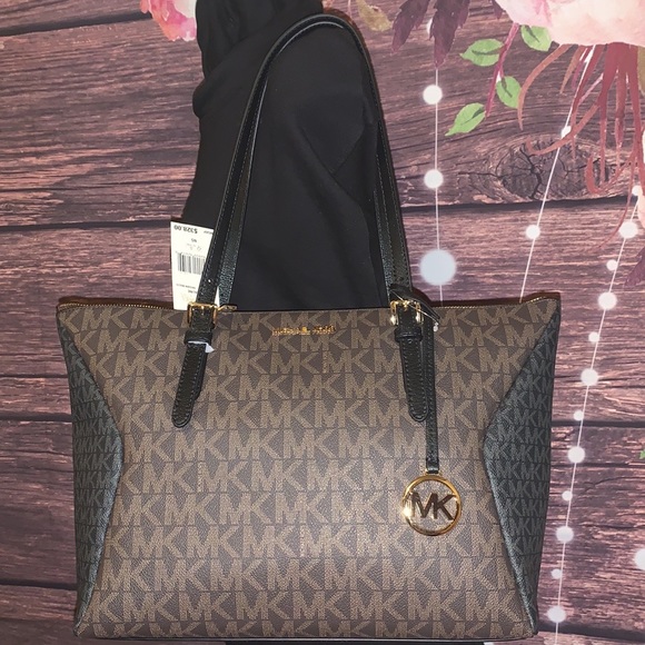 🌺 MICHAEL KORS 🌺 CAROLINE BROWN BLACK SIGNATURE - Picture 2 of 8